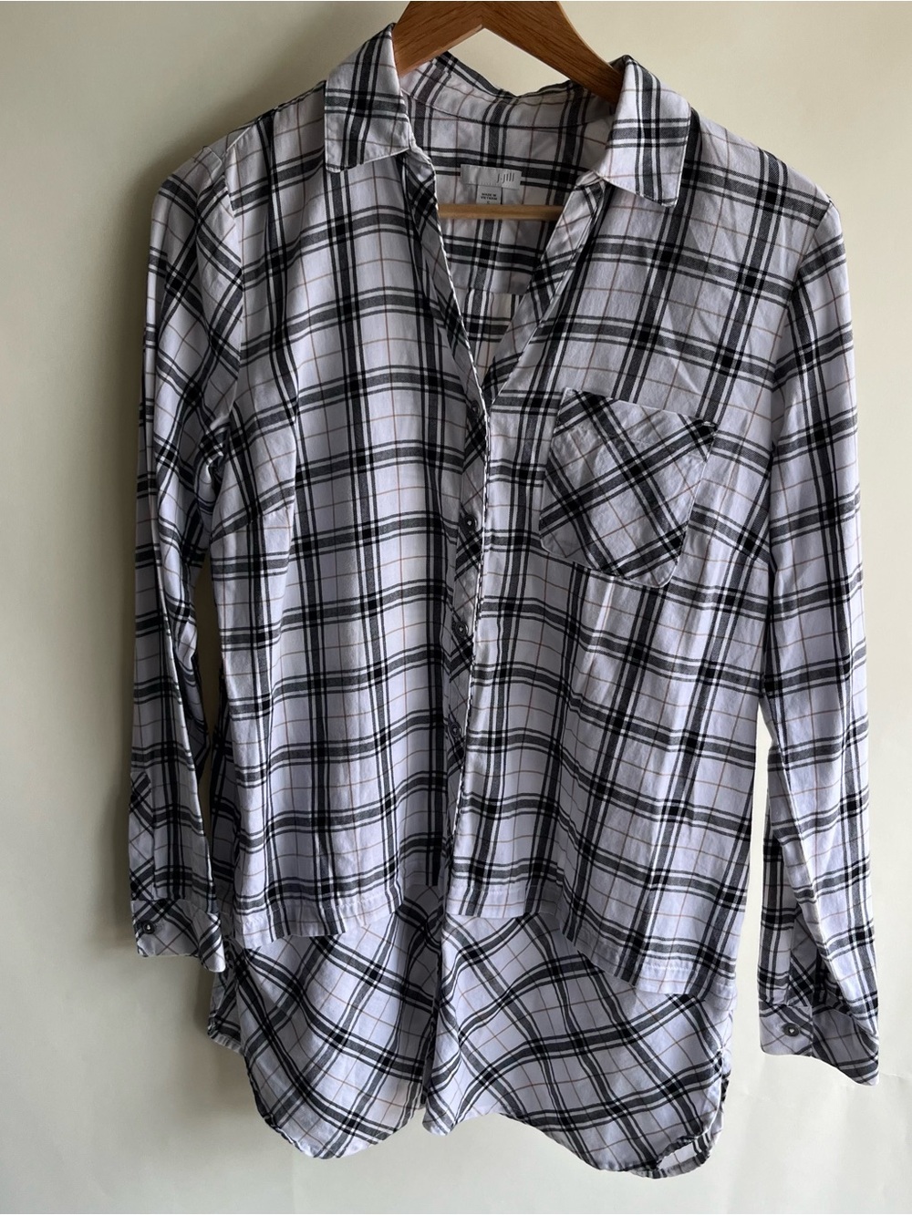 J. Jill plaid shirt button up sz sm white black tan long sleeve women’s tunic